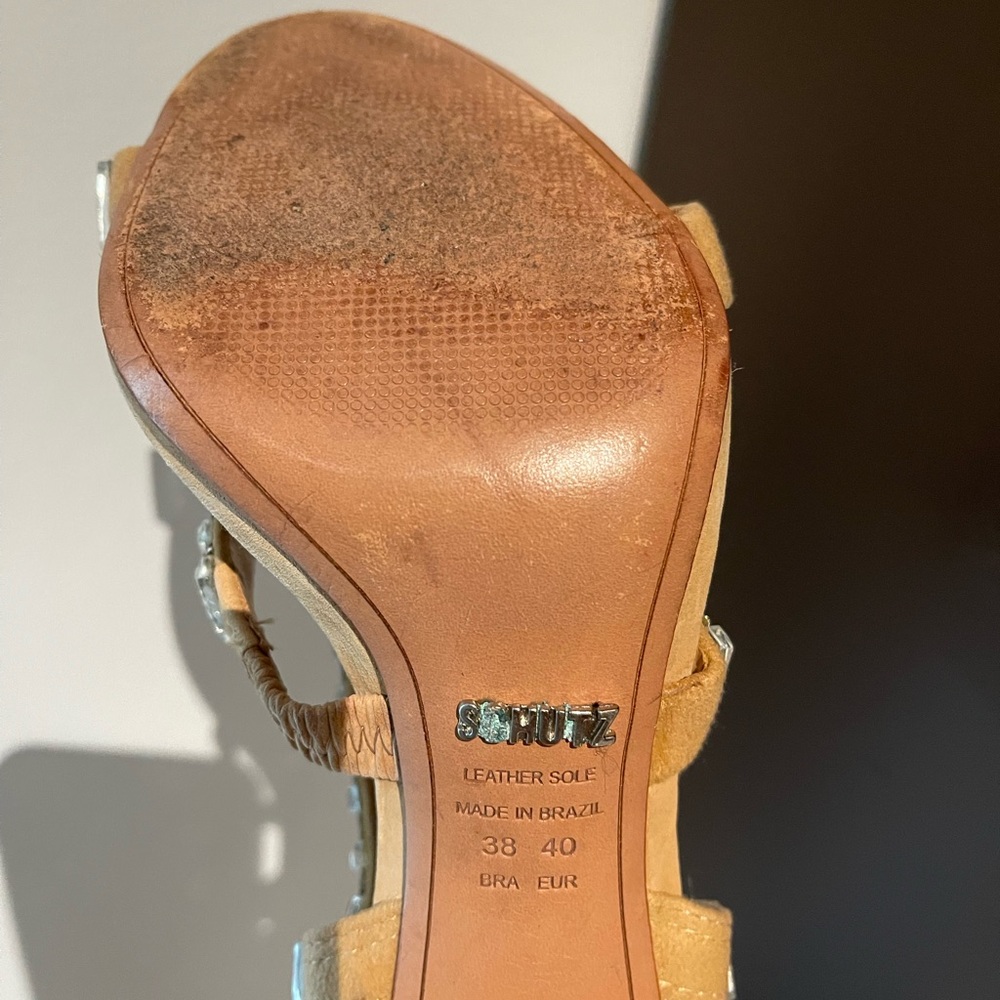SCHUTZ Suede Paloma Wrap Heels, Color: Oyster, 40 EU/9 US Embellished St… - Picture 11 of 12